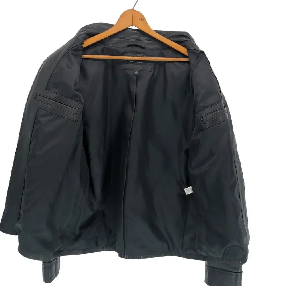 Banana Republic Black Genuine Leather Jacket Mens Large Vintage Y2K Full Zip EUC